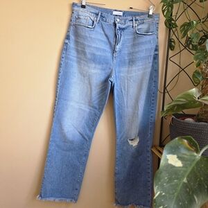 LOFT Women's Size 14/32 The Straight Crop Jeans Distressed Raw Hem
